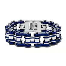 Мужской браслет в стиле панк браслеты мотоцикл и браслеты велосипедная цепь мужские рыцарские ювелирные изделия из нержавеющей стали 16 мм Ширина синяя сталь черный