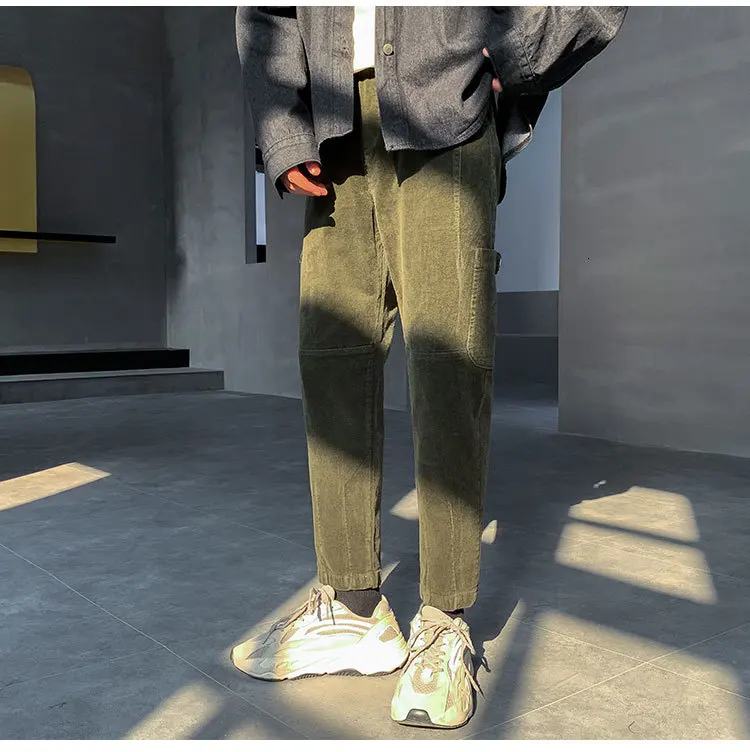 Осенние новые вельветовые брюки мужские модные однотонные повседневные винтажные хлопковые брюки мужские уличные хип-хоп свободные