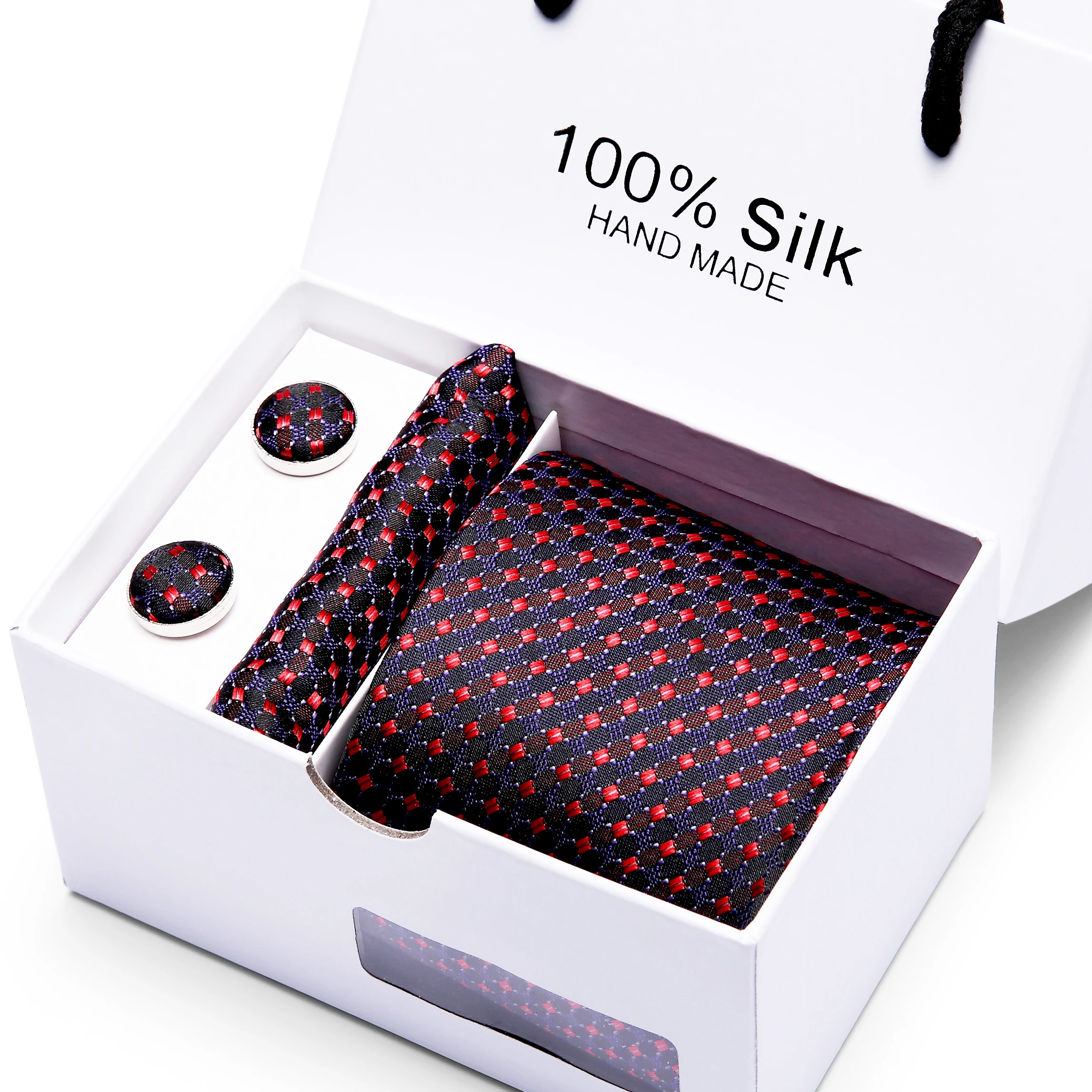 

Classic 7.5cm Red Dot Tie For Mens Silk Necktie Hanky Gift Box Set Jacquard Men Tie Men Tie Set