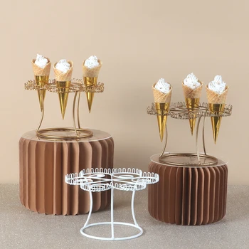 

Golden ice cream cake stand white cone display stand