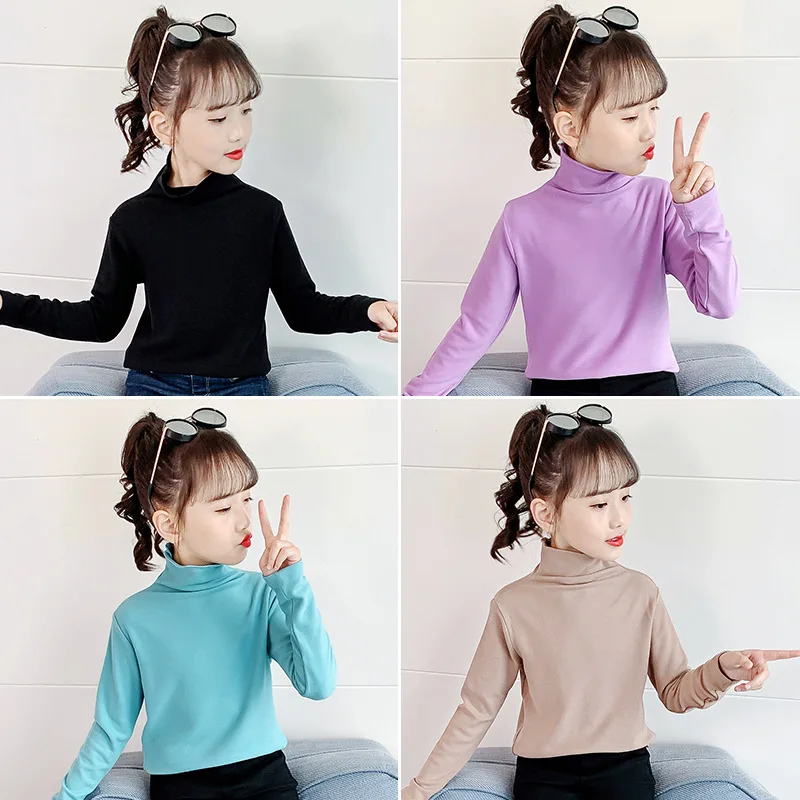 

QXMY T-shirts For Girls Kids Clothes 2020 Winter Autumn Thicken Candy Color Tops High Neck Warm Boys For Teenagers Pullover