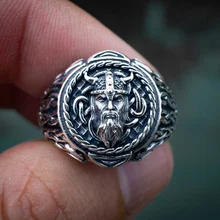 925 Vintage Thai Silver Viking Ring Nordic Celtic Viking Head Ring Domineering Men's Ring Party Gifts Jewelry Rings Wholesale