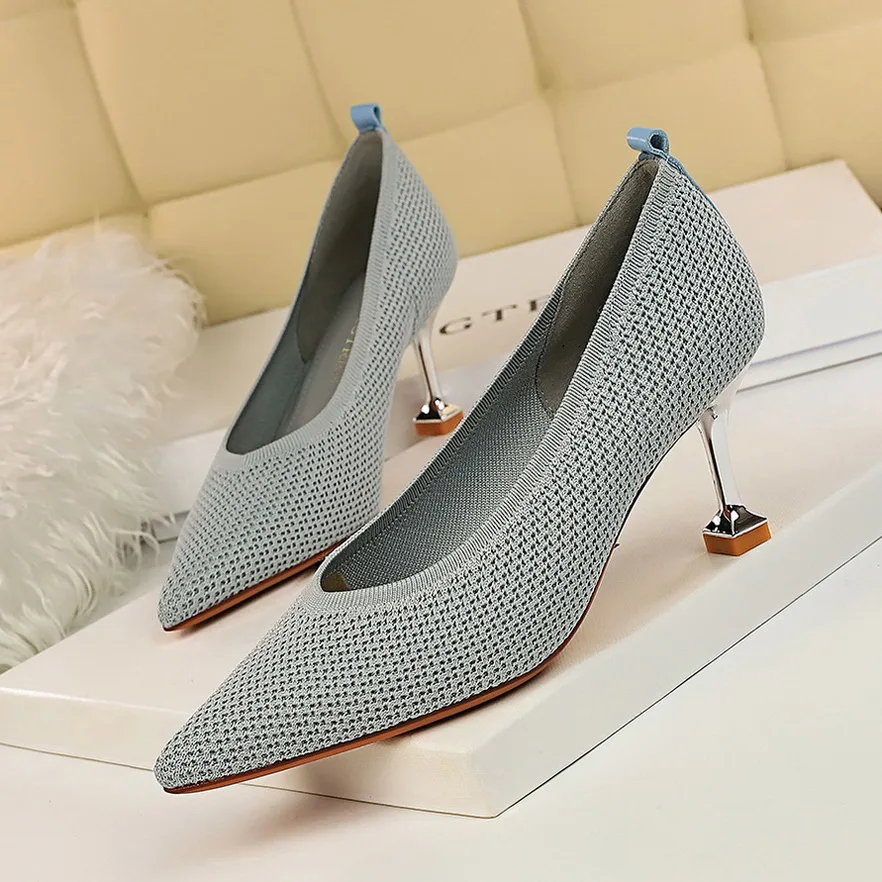 Fashion simple high-heeled woven shallow mouth, pointed toe trend, all-match women's shoes, high-heeled shoes, single shoes