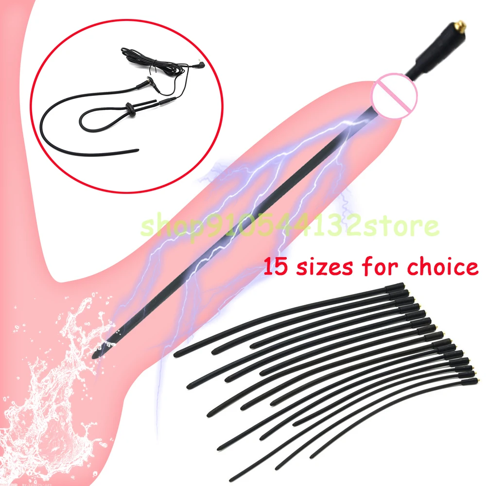 15 Sizes BDSM Electro Stimulate Penis Plug Ring Electric Shock Urinary Dilator Prostate Massager Medical Male Chastity Sex Tools