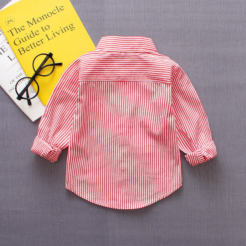 Детская рубашка с длинными рукавами и отложным воротником для детей 1-2-3-4 лет, детская повседневная клетчатая одежда в полоску с рисунком
