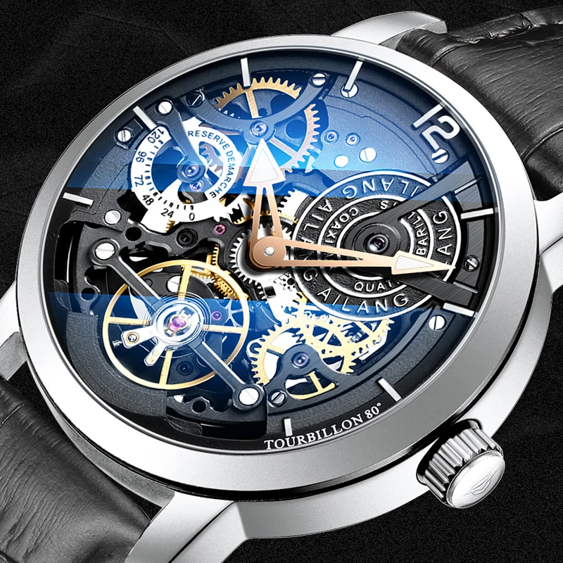 AILANG Original design watch automatic tourbillon wrist watches men montre homme mechanical Leather pilot diver Skeleton 5