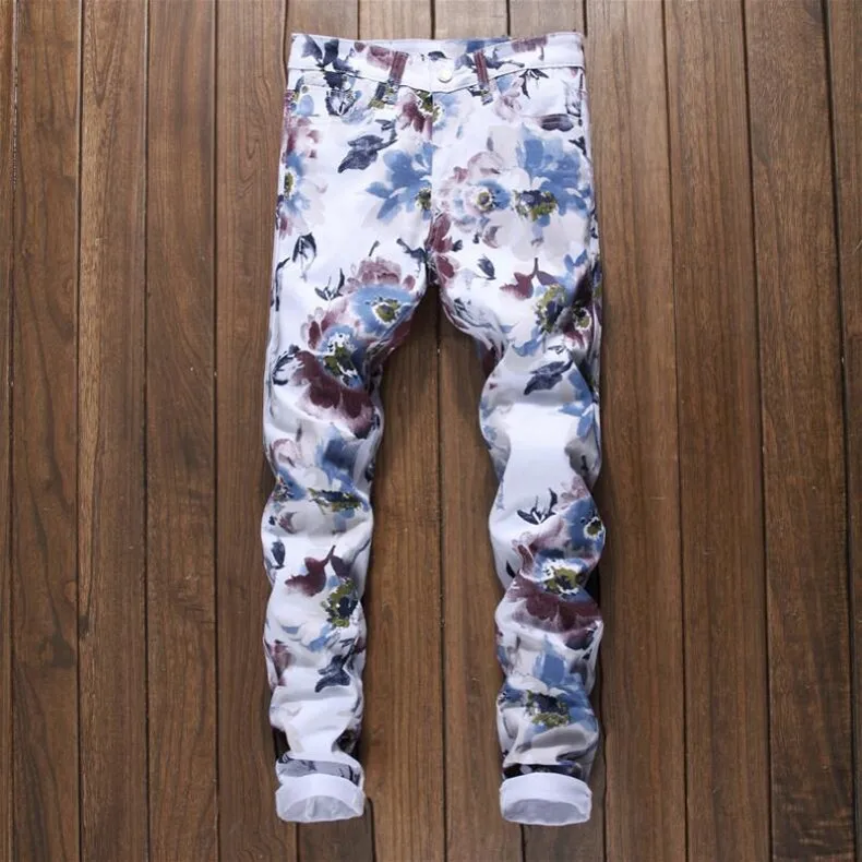 

New Style Elasticity Casual Pants Men Digital Printing Pants Fashion Man Cool Punk Hugh Pants Trousers Men's Slim Fit PENCIL PAN