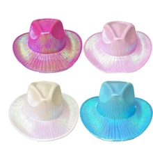 Neon Sparkly Glitter Space Cowboy Hat Fun Metallic Holographic Party Disco Dress Up Cowboy Hat Pink Glitter