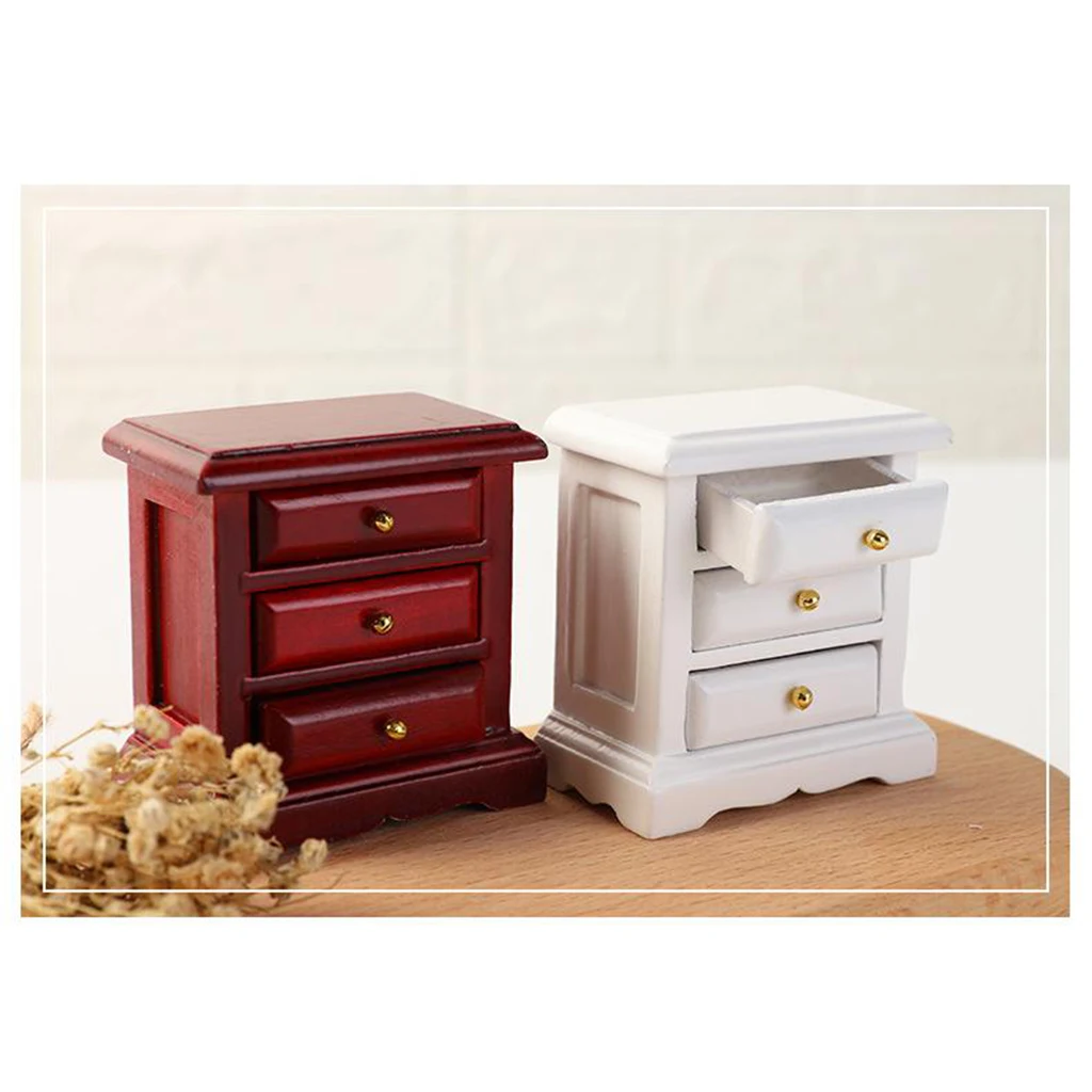 1:12 Dolls House Birch Wooden Miniature Bedside Table With Drawer Set