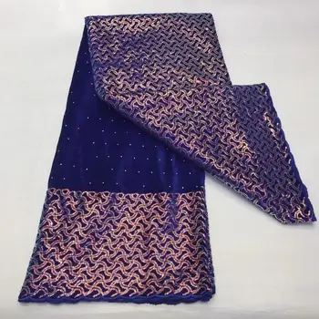 

JAUN 2020 Africa High Quality Sequence Lace Fabric Nigeria France Sequined Velvet Lace Fabric Evening Dress F3173