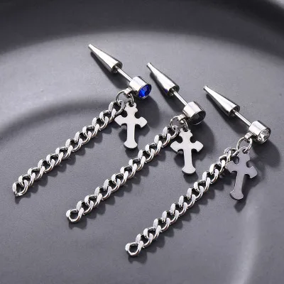 2020 звездный стиль титановая сталь мужские сережки с крестом кисточкой цепочка