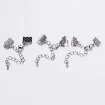 

5pcs/lot Stainless Steel Textured End Caps Crimp Clasps Lobster Clasps Extension Chain Leather Cord Connector For Jewelry Making