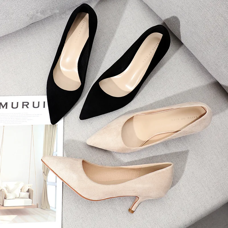 grey small heeled shoes