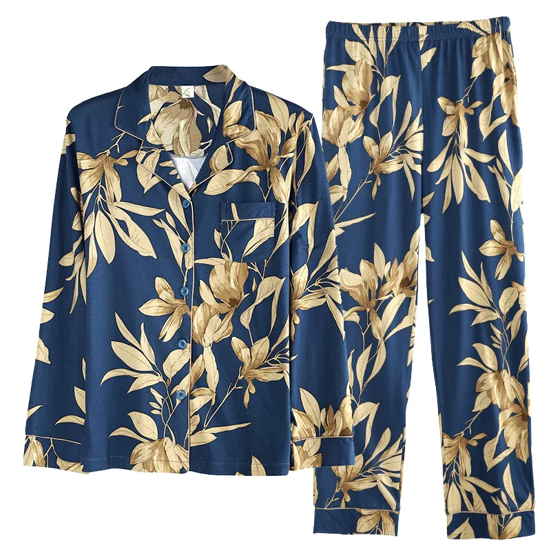 

Spring and Autumn Long-Sleeved Women's Pajamas Modal Casual Loose Plus Size Two Piece Suit Homewear Set