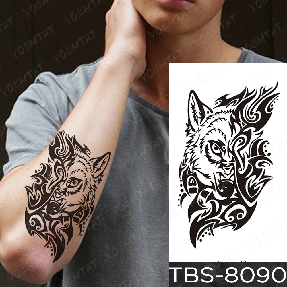 Waterproof Temporary Tattoo Stickers Dragon Wolf Scorpion Flash Tatto Men Black Flame Totem Body Art Transfer Fake Tattoos Women