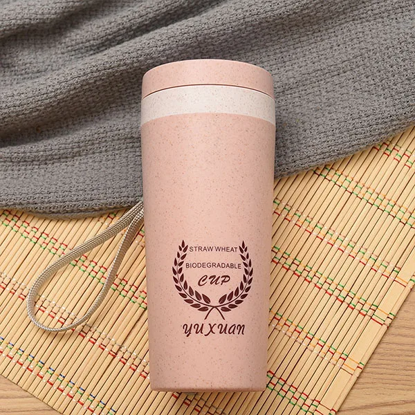 Pink Бутылка для воды пшеничная чашка соломенная чашка из волокна Портативный стакан двухслойная пшеничная чашка-ароматизатор креативная Подарочная кружка бутылка - Цвет: Pink