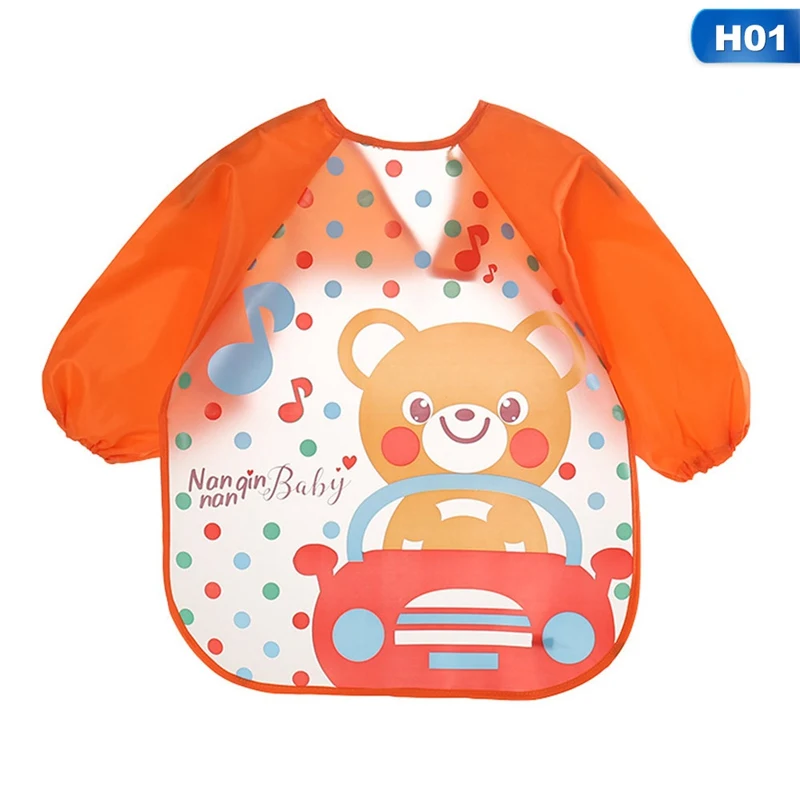 Новое поступление, водонепроницаемые детские нагрудники, детская одежда для еды, Детский Слюнявчик с длинными рукавами, Детский фартук, бандана, нагрудники - Цвет: 01