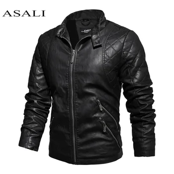 

Men New Motorcycle Causal Vintage Leather Jacket Coat Mens Autumn Outfit Fashion Biker Pocket Design PU Leather Jacket Hombres