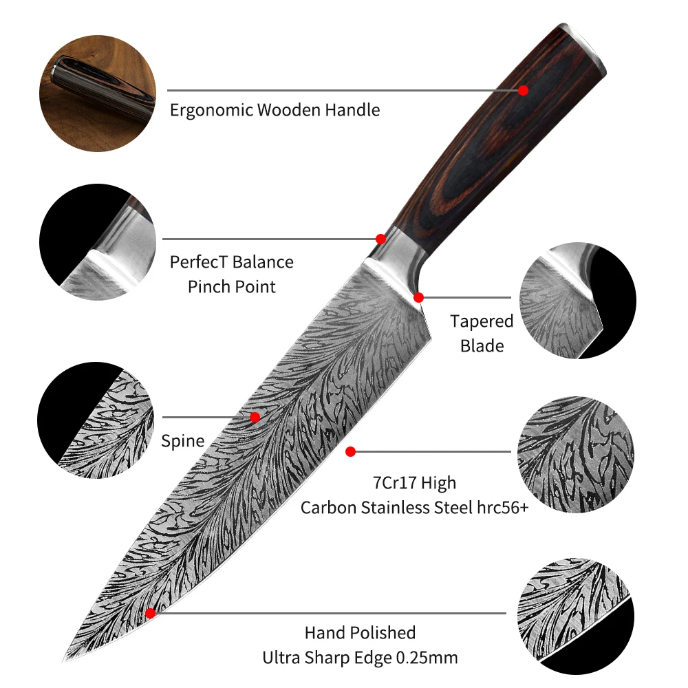 Высококачественные кухонные ножи шеф повара лазерные Дамасские вены Santoku острый