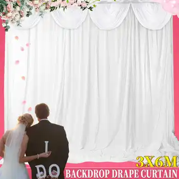 

Simple White Ice Silk Wedding Backdrop Event Party Drape Curtain for Wedding Party Decoration Background +Removable Swag 3X6M