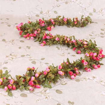 

3pcSilk Rose Artificial Flowers Vine Garland Fake Ivy Arch Hanging Decorative Wedding Home Wall Rattan Plants Leaves Decoration