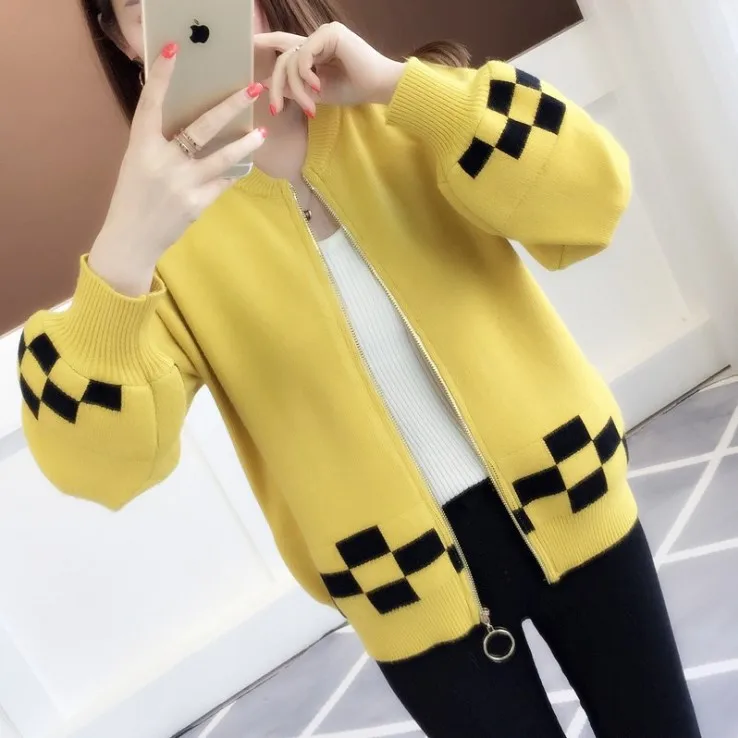 DANJEANER Kintted Cardigan Women O Neck Lantern Sleeve Sweater Coat with Zipper Spring Autumn Warm Jacket Tops Jersey Mujer DANJEANER Kintted Cardigan Women O Neck Lantern Sleeve Sweater Coat with Zipper Spring Autumn Warm Jacket Tops Jersey Mujer