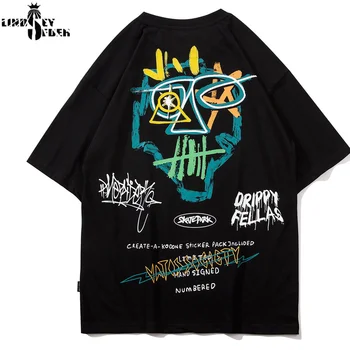 

Lindsey Seader Hip Hop Abstract Monster Graffiti Print Tshirts Streetwear Hiphop Loose Harajuku Short Sleeve Tee Top Men T-Shirt