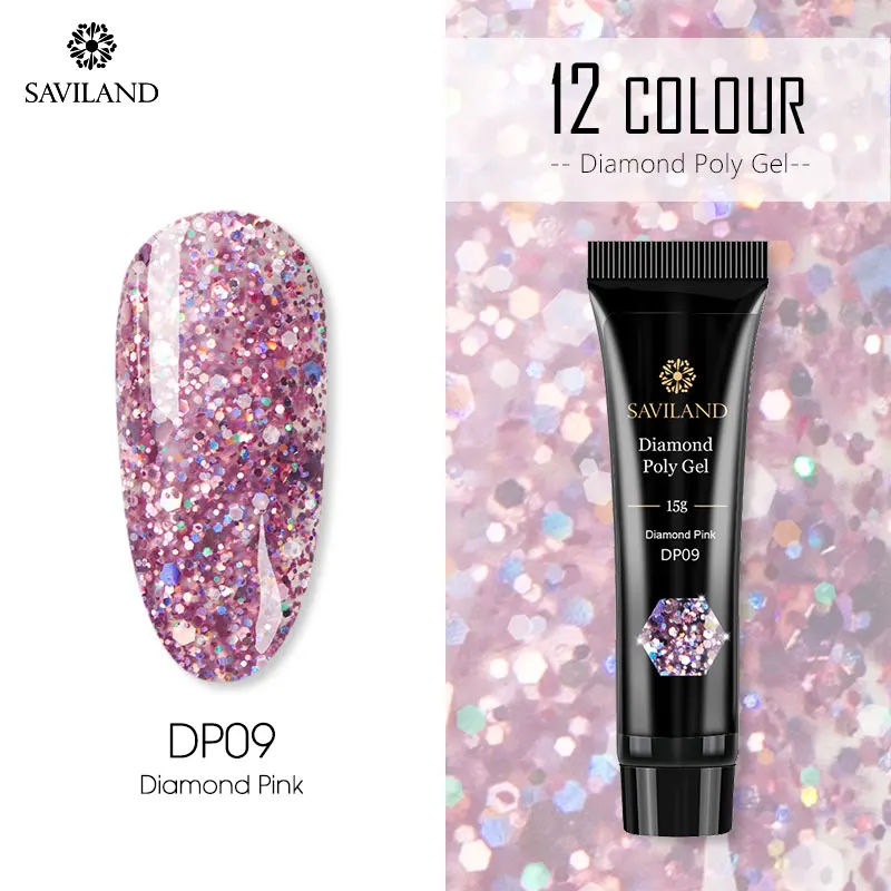 SAVILAND Colors Diamond Poly Gel Soak Off UV Builder Gel Glitter Gel Lacquer Camouflage Fast Nail Extension Poly Gel Art Design - Цвет: 15ml DP09