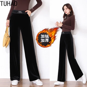 

TUHAO Autumn Winter Plus Size 3XL 2XL Velvet Pants LARGE SIZE Thick Elegant Office Lady Pants Casual Trousers Clothing LZ66