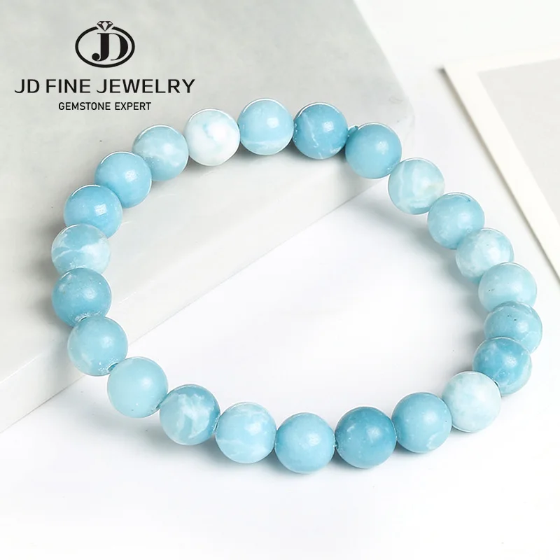 Handmade Beaded Woman Frost Larimar Stone Jewelry Bracelet