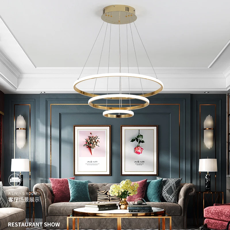 Хромированный 4/3/2 кольца современный светодиодный Люстра для dinningroom настенный светильник для гостиной, подвесная нордическая лампа светодиодный Блеск подвесная люстра