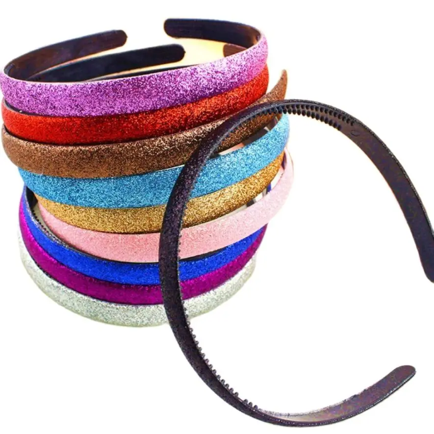 120PcsLot10mmGlitterBabyHeadbandGirlsMetalliHeadbandKids