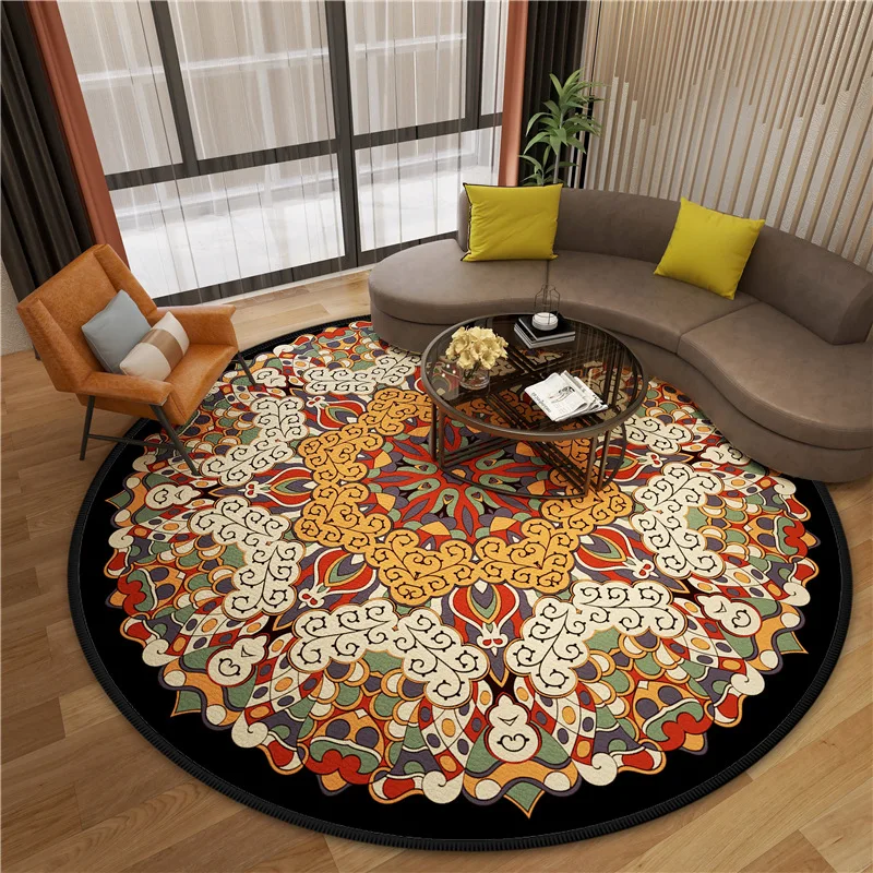 

Bohemian Round Carpet for Living Room Mandala Geometric Floral Bedroom Large Area Rugs Non-slip Modern Home Decor Floor Mats