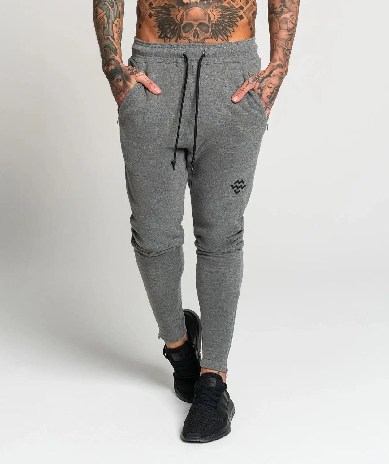 

FRMARO 2019 Autumn Winter Men Zipper Pocket Sweatpants Man Slim Gyms Fitness Joggers Workout Trousers Male Casual Cotton Pants