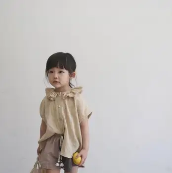 

2020 New Style Girls Shirt Spring Cotton Linen Fashion Girls Blouse 0-5t PP706