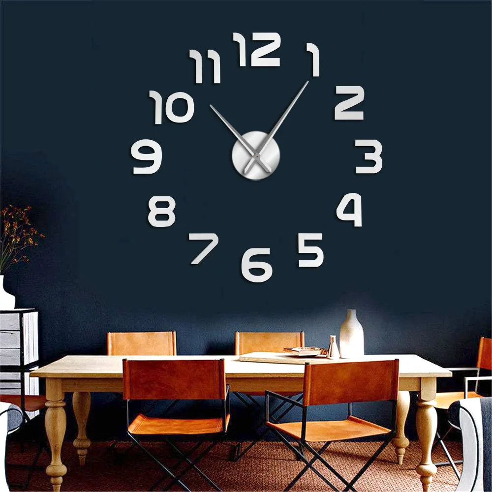 DIY гигантские настенные часы простой современный дизайн DIY 3D зеркальный эффект большие Arabia наклейки "цифры" настенные часы домашний декор настенные часы