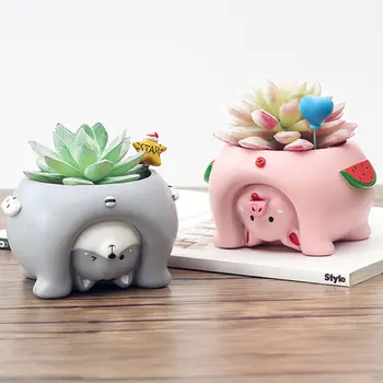 

2 Pcs Cartoon Figure Simulated Succulents Flowerpot Resin Desktop Basin Ornament Plant Holder for Home Garden Landscape Supplies