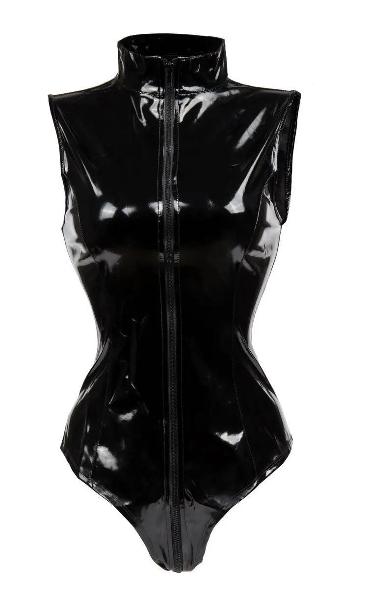 

Black Latex Wet Look Bodycon Catsuit Sexy Faux Leather Bodysuit Zipper PVC Jumpsuit Cosplay Clubwear Dress Dance Costume
