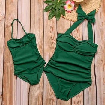 

One-Piece Mother Daughter Bath Suits Beach Mommy and Me Matching Swimsuits Clothes Mom Mum & Baby Women Girls Swimwear Dresses