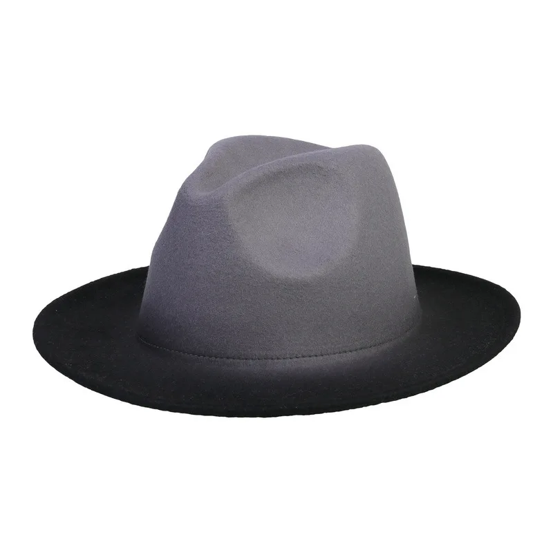 beige fedora hat Fedora hat gradient color European and American gold chain top hat woolen top hat men and women trend felt hat jazz hat 2021 straw fedora