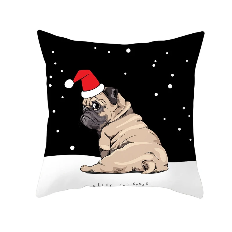 

Cute Pug Dog Throw Pillow Cover Christmas Decorative Pillowcase Christmas Pillow Cover Kerstmis Navidad Bulldog Cat Pillowcase