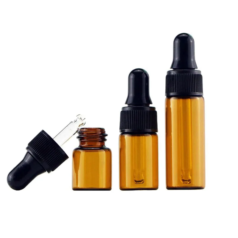 

30pcs Small Amber Glass Dropper Bottles With Black Cap Essential Oil Perfume e liquid 1ml 2ml 3ml Sample Bottle Vial