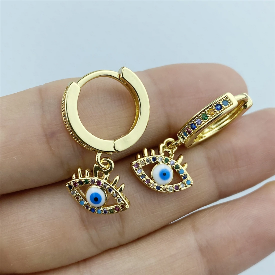 Fashion Gold Color Blue Evil Eye Hoop Earrings AAA Zircon Eye Earrings for Women Korean Fashion Jewelry hoop earrings golden earrings