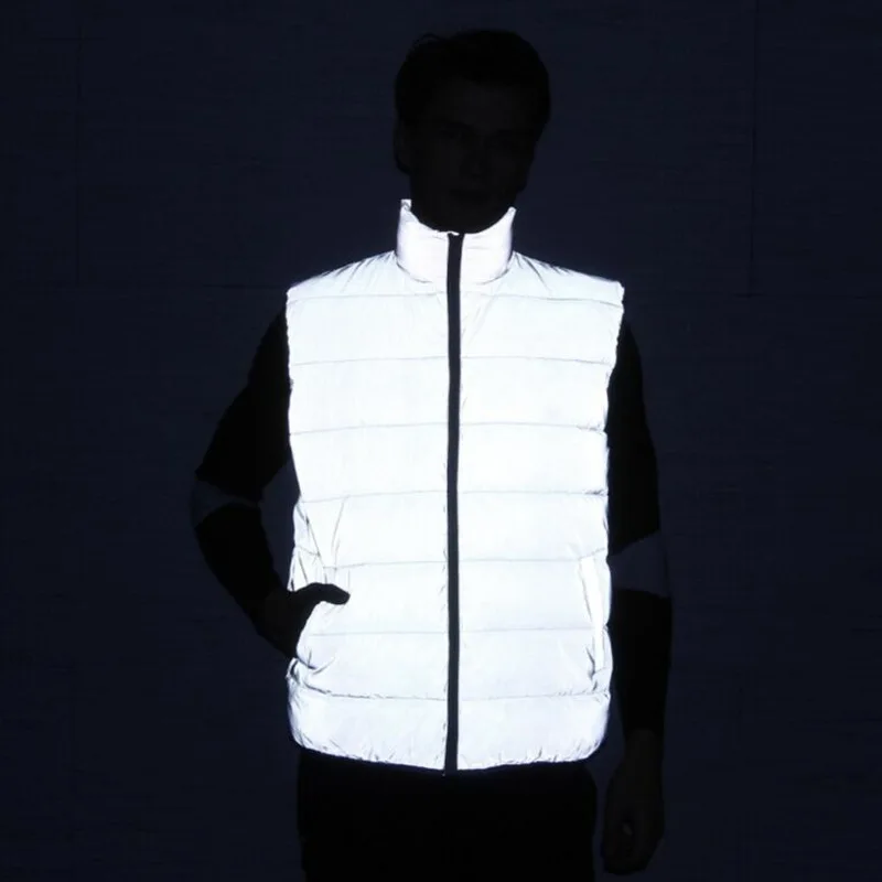 

autumn and winter thick vest reflective cotton waistcoat for men sleeveless jacket high collar glow in the dark glitter W5966-18