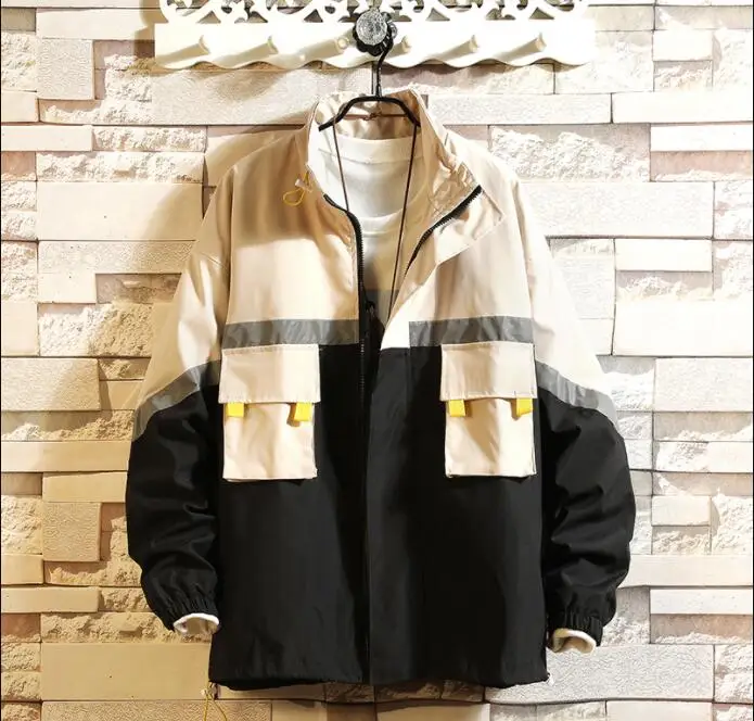 

Brand Fashion Tide With Bigger Pocket Jacket Men Nice Autumn Spring Patchwork Japan Style Clothing Plus ASIAN SIZE M-5XL