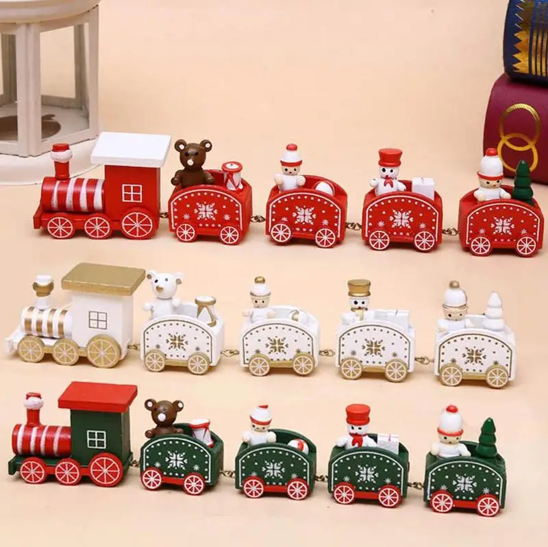 

Christmas Train Painted Wood Christmas Decoration For Home With Santa/bear Xmas Kid Toys Gift Ornament Navidad New Year Gift