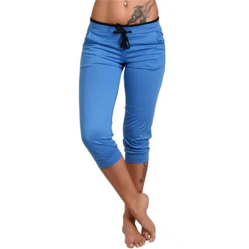 

Adisputent Women Solid Color Casual Cropped Trousers Cargo Pants Female Joggers Summer Pants Drawstring New Women Street Wear