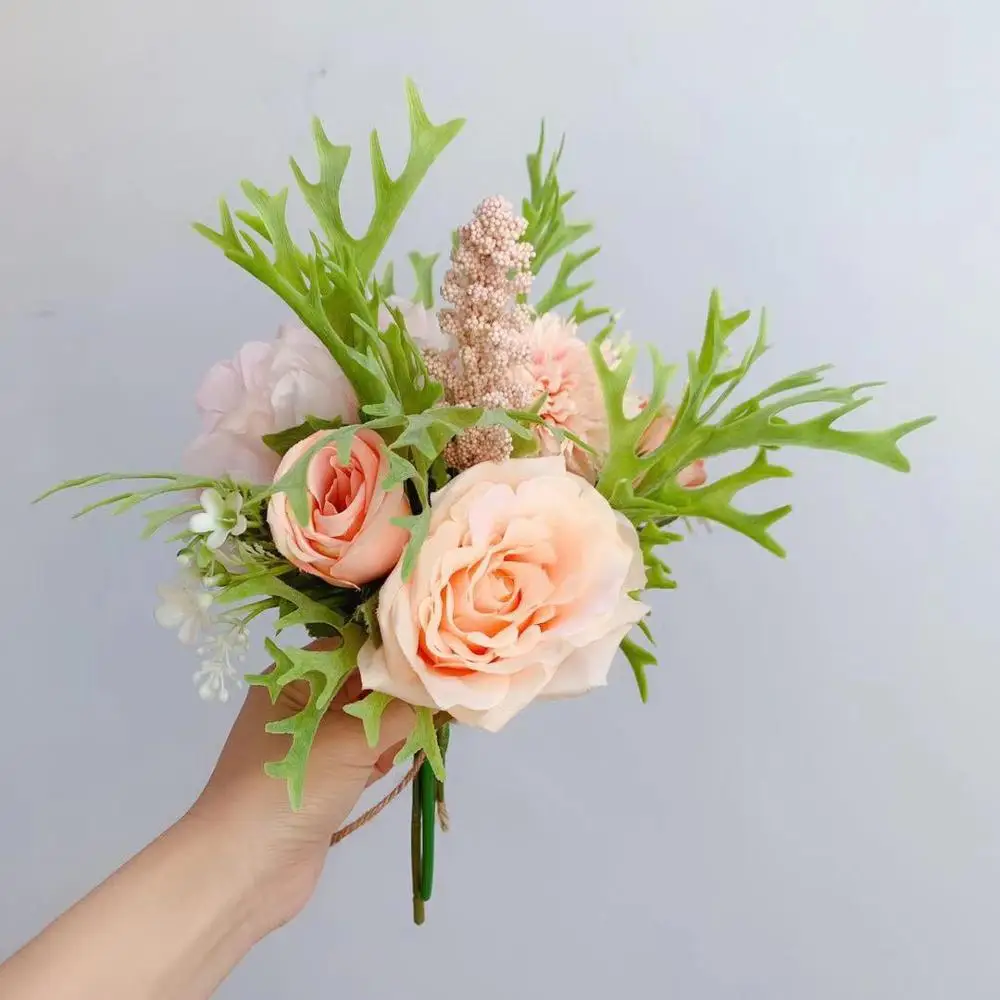 

Wedding Bouquet Bridesmaid Holding Flowers Artificial Silk Flower European style Champagne Flowers Wedding Decoration