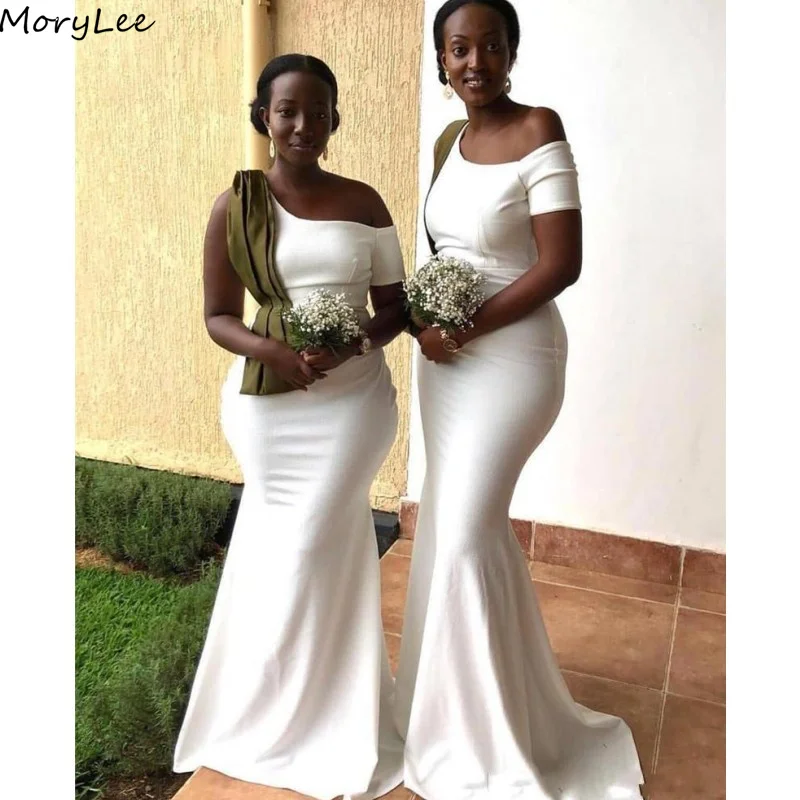 

Ivory Bridesmaid Dresses One Shoulder Sleeveless Silk Satin Mermaid Wedding Floor Length Party Bridesmaid Gowns With Zipper