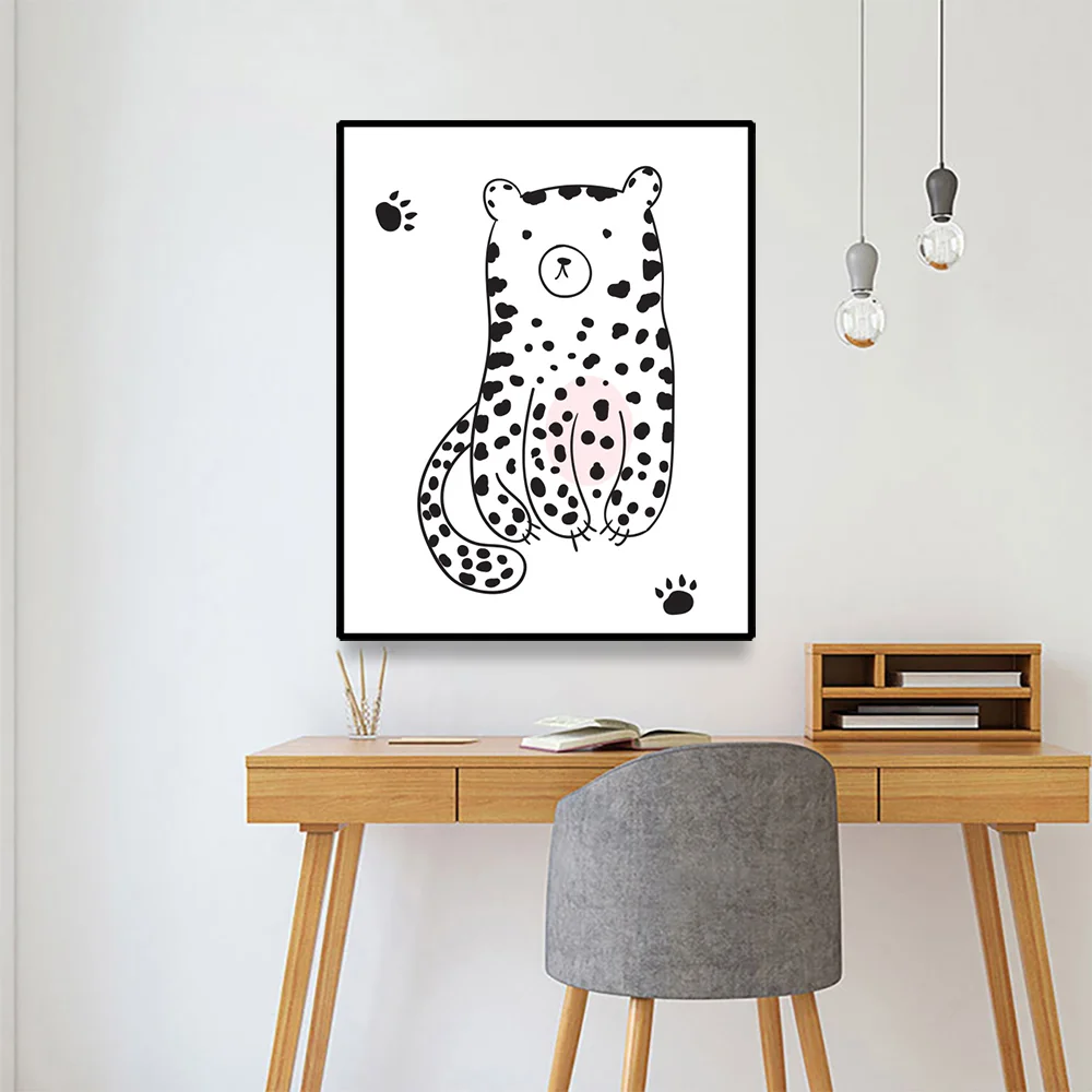 Wall Art Canvas Poster Painting Cute Animal Leopard Stick figure Decor Picture Modern Home Decoration For Children Living Room